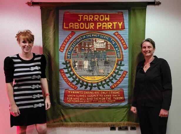 Angela Rayner and Kate Osborne with the Jarrow Constituency party banner