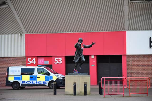Police outside the Stadium of Light after Sunderland won the Papa John's Trophy