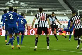 Andy Carroll scores his first Newcastle United goal in more than 10 years.