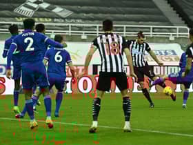 Andy Carroll scores his first Newcastle United goal in more than 10 years.