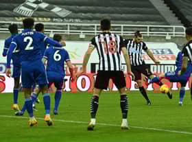 Andy Carroll scores his first Newcastle United goal in more than 10 years.