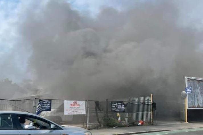 A fire has broken out in Goldsmith Avenue, Southsea in Portsmouth on April 28. Pictured is thick smoke billowing from M&H Auto Services in Goldsmith Avenue. Picture: Nigel McDonald