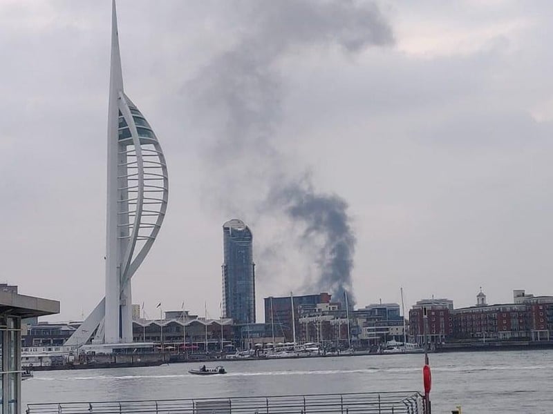 A fire has broken out in Goldsmith Avenue, Southsea, Portsmouth, on April 28. The view from Gosport. Picture: Carl Selwood