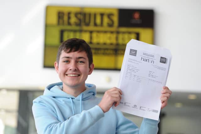 Harton Academy Sixth Form student Jack Johnston with his results.