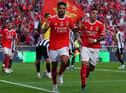 Goncalo Ramos of SL Benfica celebrates after scoring a goal during the Eusebio Cup match between SL Benfica and Newcastle United at Estadio da Luz on July 26, 2022 in Lisbon, Portugal.  (Photo by Gualter Fatia/Getty Images)