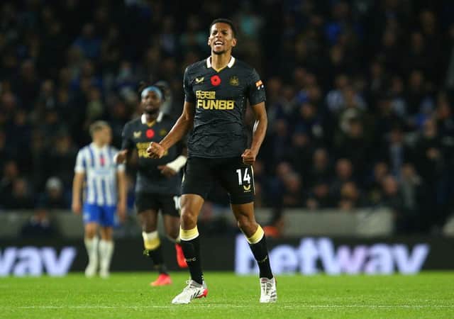 Isaac Hayden celebrates his goal.
