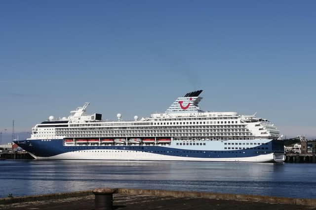 The TUI Marella Explorer 2 cruise ship at the Port of Tyne can be seen from South Shields riverside.