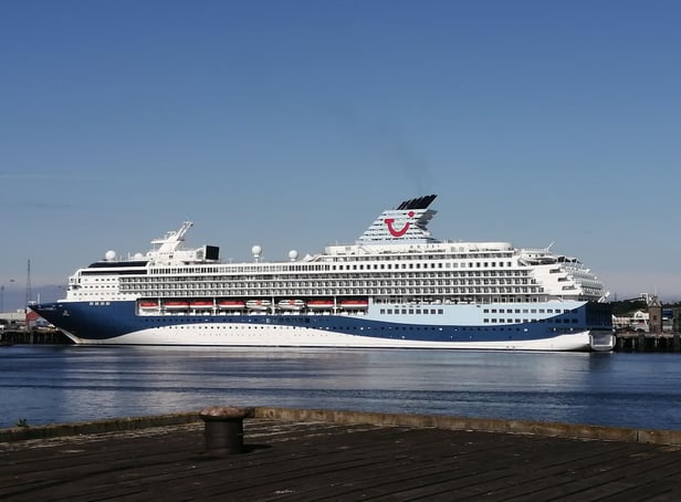 The TUI Marella Explorer 2 cruise ship at the Port of Tyne can be seen from South Shields riverside.