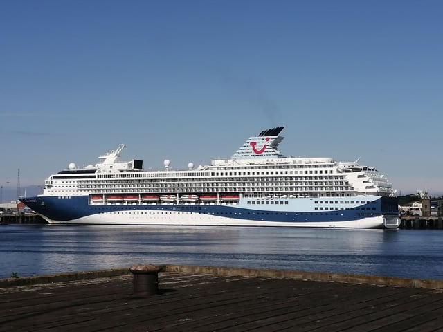 The TUI Marella Explorer 2 cruise ship at the Port of Tyne can be seen from South Shields riverside.