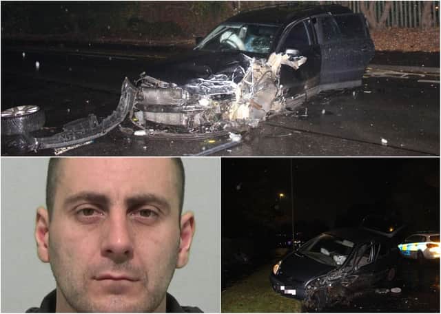 The destruction left behind after the collision when David McGuire sped from police and smashing into another vehicle