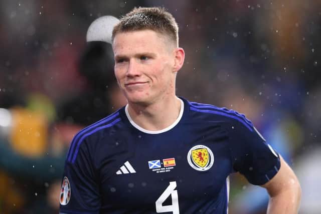 Scotland player Scott McTominay smiles after the UEFA EURO 2024 qualifying round group A match between Scotland and Spain at Hampden Park on March 28, 2023 in Glasgow, Scotland. (Photo by Stu Forster/Getty Images)
