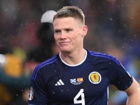 Scotland player Scott McTominay smiles after the UEFA EURO 2024 qualifying round group A match between Scotland and Spain at Hampden Park on March 28, 2023 in Glasgow, Scotland. (Photo by Stu Forster/Getty Images)