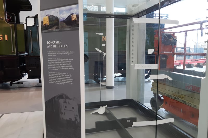 A display cabinet shows detail of Doncaster's railway history