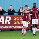 Will McGowan celebrates goal with Darius Osei. Kev Wilson picture