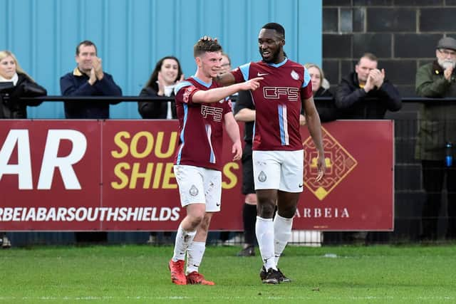 Will McGowan celebrates goal with Darius Osei. Kev Wilson picture