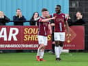 Will McGowan celebrates goal with Darius Osei. Kev Wilson picture