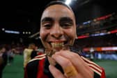 Miguel Almiron of Atlanta United celebrates their 2-0 win over the Portland Timbers during the 2018 MLS Cup between Atlanta United and the Portland Timbers (Photo by Kevin C. Cox/Getty Images)