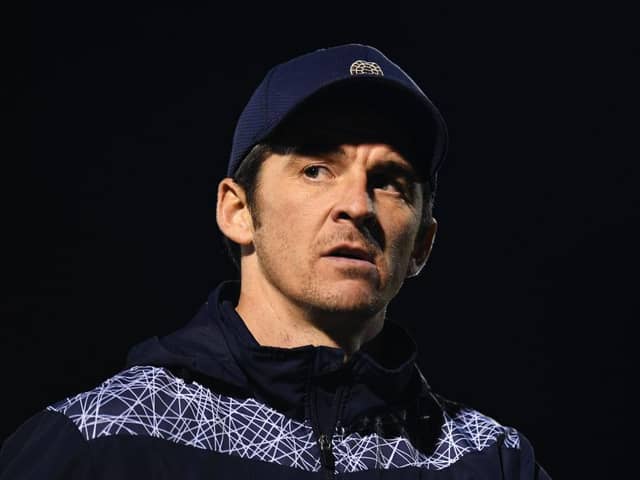 Joey Barton, Manager of Bristol Rovers looks on as he walks off the pitch at full-time after the Papa John's Trophy match between Bristol Rovers and Chelsea U21 at Memorial Stadium on October 13, 2021 in Bristol, England. (Photo by Alex Burstow/Getty Images)