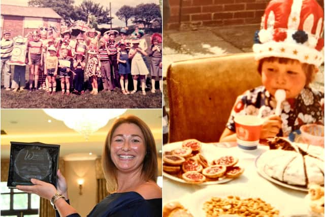 Award-winning entrepreneur Fiona Simpson pictured in 2019 - and in 1977 when she was enjoying a Silver Jubilee street party in Cleadon.