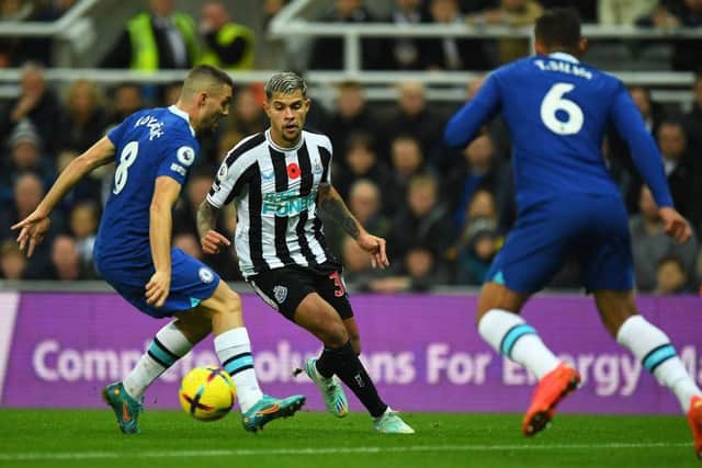 Chelsea's Mateo Kovacic vies with Newcastle United's Bruno Guimaraes.