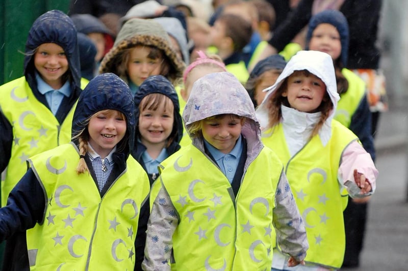These St Oswald's C of E Primary School pupils look like they are enjoying their walking bus experience.