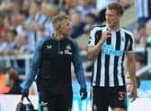 Dan Burn was substituted after taking a blow to the face against Manchester City (Photo by LINDSEY PARNABY/AFP via Getty Images)