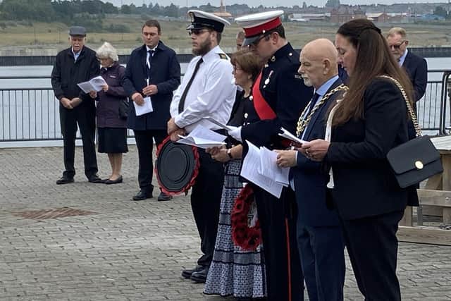 The civic party attending the Merchant Navy Memorial event held at Mill Dam, South Shields. Picture by FRANK REID.