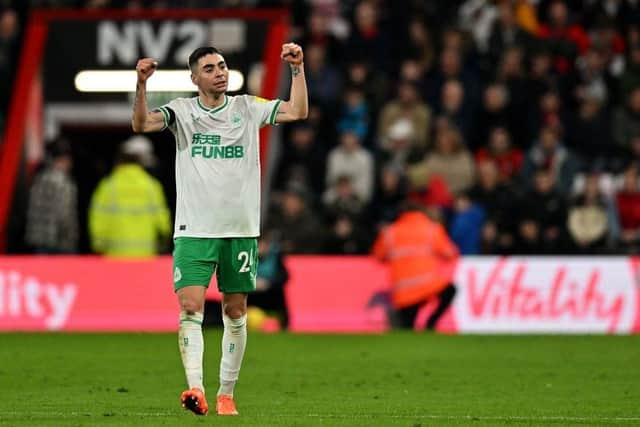 Newcastle United's Miguel Almiron celebrates his goal.