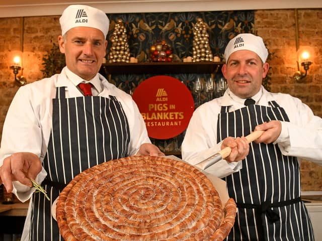 A giant pig-in-blanket featured in Channel 4's Aldi's Christmas Secrets