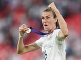 Queen of the Jungle Jill Scott celebrates after England's UEFA Women's Euro 2022 final victory over Germany