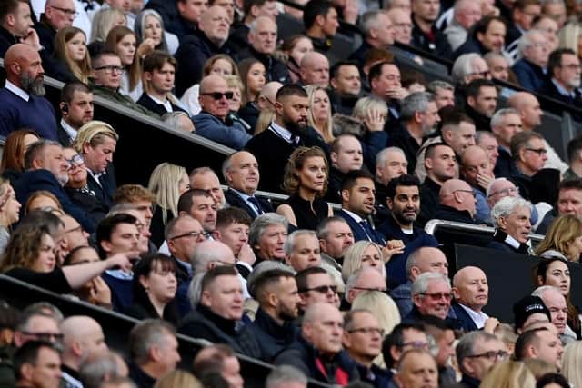 Amanda Staveley (2R), Jamie Reuben and Mehrdad Ghodoussi (R), Co-owners of Newcastle look on during the Premier League match between Newcastle United and Brentford FC at St. James Park on October 08, 2022 in Newcastle upon Tyne, England. (Photo by Stu Forster/Getty Images)