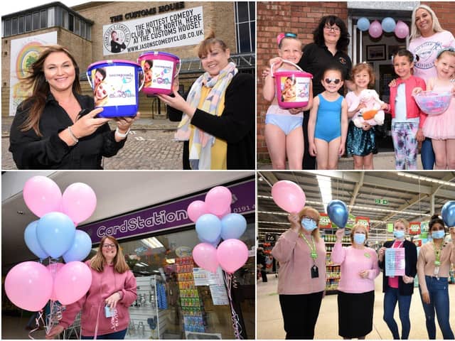 South Tyneside businesses turned pink and blue in memory of Chloe Rutherford and Liam Curry.