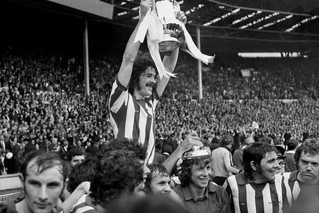 Sunderland captain Bobby Kerr lifting the 1973 FA Cup after beating Leeds 1-0 at Wembley. The memorable final is included in Dave's song.