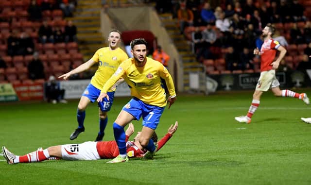 Leon Dajaku celebrates scoring for Sunderland.