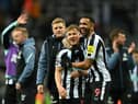 Matt Ritchie and Callum Wilson of Newcastle United celebrate following the Premier League match between Newcastle United and Wolverhampton Wanderers at St. James Park on March 12, 2023 in Newcastle upon Tyne, England. (Photo by Michael Regan/Getty Images)