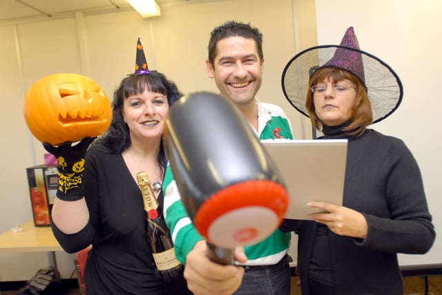 A Halloween auction for Children in Need at Tedco in Jarrow in 2008 with Susan Campbell, Darren Palmer and Janice Stott in the picture.