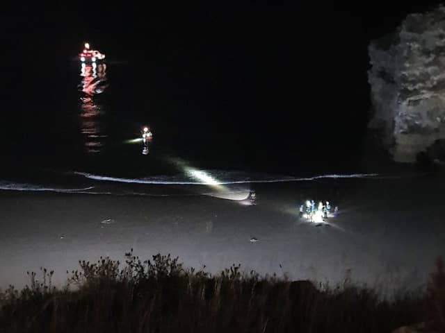 Emergency services worked to treat the man who had fallen from Marsden Rock.
