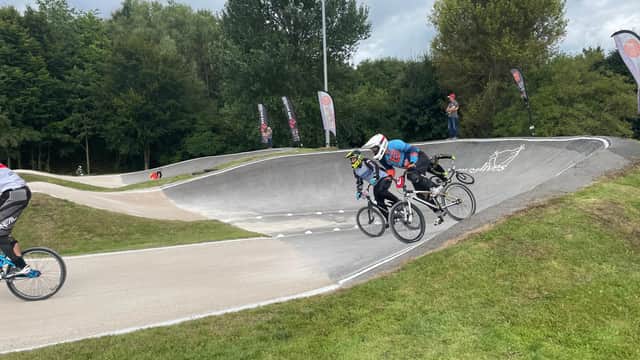 Mr Whiting's son and other participants at a recent BMX track event in Preston.