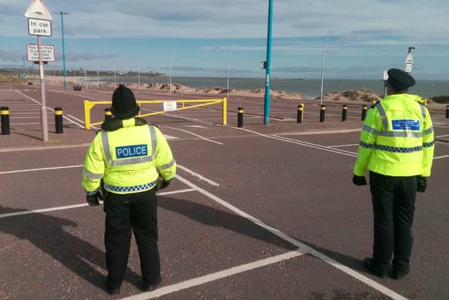 Police patrol Trow Quarry car park, South Shields.