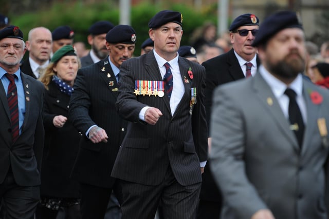 Remembrance Sunday Parade and Service at Westoe Cenotaph, South Shields, with the Mayor of South Tyneside Coun Pat Hay, Deputy Lord Lieutenant Tyne and Wear Wing Commander David L Harris.