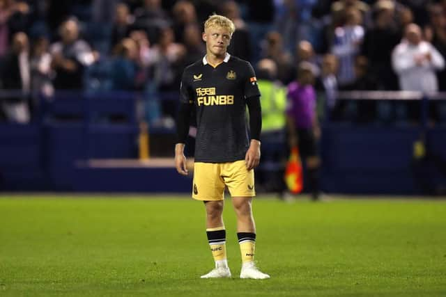 Jack Young of Newcastle United looks dejected during the Papa John's EFL Trophy Group match between Sheffield Wednesday and Newcastle United U21's at Hillsborough on August 31, 2021 in Sheffield, England. (Photo by George Wood/Getty Images)