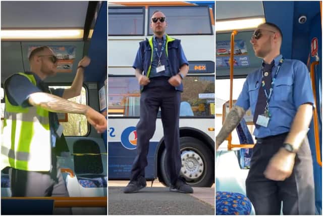 Stagecoach driver Nick Phillips has filmed himself dancing as part of his colleagues' challenge to cheer up passengers during the coronavirus outbreak.