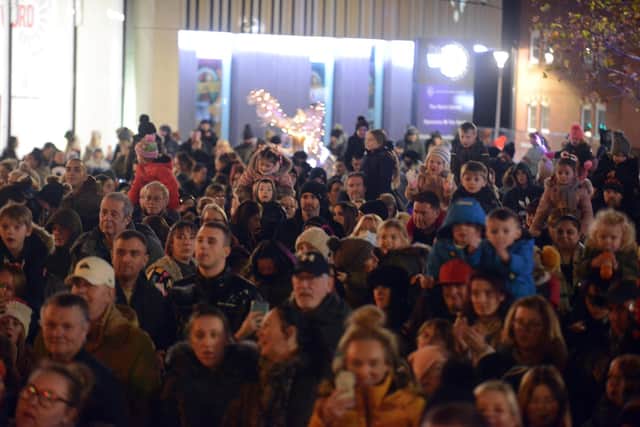 Crowds gathered in Market Place to watch the switch on event.