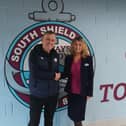South Shields FC commercial director Carl Mowatt and Specsavers South Shields director Mel Moore.