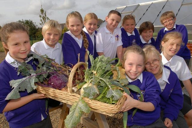 Look at the fresh veg which was grown by these Cleadon Village C of E Primary School children in 2009.