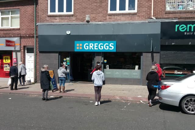 Queues outside Greggs' branch in The Nook, South Shields, on Monday lunchtime.
