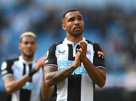 Newcastle striker Callum Wilson applauds the fans after the Premier League match between Manchester City and Newcastle United at Etihad Stadium on May 08, 2022 in Manchester, England. (Photo by Stu Forster/Getty Images)