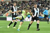 Ryan Fraser of AFC Bournemouth shoots during the Premier League match between Newcastle United and AFC Bournemouth  at St. James Park on November 09, 2019 in Newcastle upon Tyne, United Kingdom.