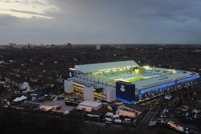 An aerial view outside of Goodison Park prior to the Premier League match between Everton and Newcastle United at Goodison Park on March 17, 2022 in Liverpool, England. (Photo by Michael Regan/Getty Images)