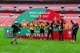Hebburn players celebrate at Wembley.